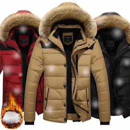 winter New Men Warm Cott Jacket Coats Fur Collar Hooded Parka Down Jackets Outerwear Thick Male Warm Overcoat Wool Liner Coat L5WM#