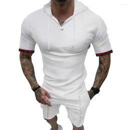 Men's Tracksuits Men Tracksuit Kit Shorts T Shirt Hooded Lapel Neck Polyester Short Sleeve Brand