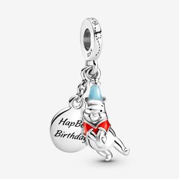 100% 925 Sterling Silver Lovely Bear Birthday Dangle Charms Fit Original European Bracelet Necklace Fashion Women Wedding Engageme300K