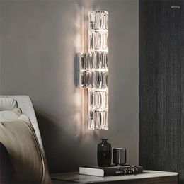 Wall Lamp Nordic Luxury Luster Silver Crystal Lamps Living Room Background Villa Aisle Bedroom Bedside Sconces Lights Fixtures