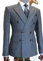 groom Wedding Suits For Men Grey Striped Jacket 1 Piece Busin Bridegroom Tuxedos Custom Made Terno Masculino Only Blazer H8Ta#