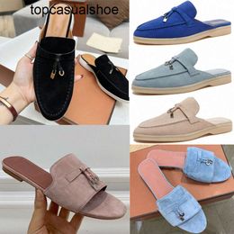Loro Piano LP LorosPianasl Charms Slides Embellished Suede Slippers Luxe Red Sandals Shoes Genuine Leather Toe Casual Flats for White Women Dhgate Luxury
