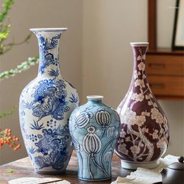 Vases Blue And White Ceramic Vase Home Decoration Livingroom Coffeetable Flower Arrange Container Ornaments Chinese Housewarming Gift