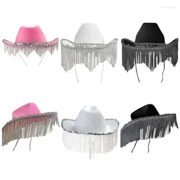 Berets Cowgirl Hat Sequins Rhinestones Fringe Glitter Hats For Halloween Dress Up Cosplays Party Costume Accessories