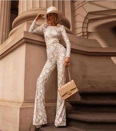 Designer Lace Patchwork Bandage Jumpsuits Women Long Sleeve o Neck Suit Sequined Runway Party Skinny Bodysuits Rompers Women0391739389