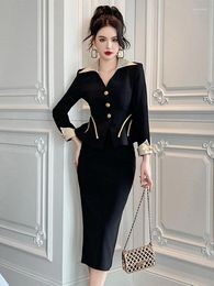 Work Dresses Fashion Ladies Style Black Business Formal 2 Pieces Outfits Suits Women Elegant Commute Tops Coat Blazer Suit And Skirt Set