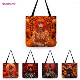 Storage Bags Yayoi Kusama Style Modern Polka Dots Art Fashion Lady Pumpkin Water Resistant Linen Shoulder Bag Large Shopper Tote