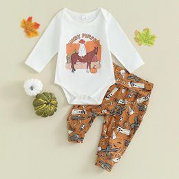 Clothing Sets Baby Girls Halloween Pants White Long Sleeve Letter Horse Print Romper Ghost Pumpkin