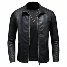 men's Leather Clothing Fi Slim Fit Zipper Leather Jacket Solid Casual Jacket Moto Biker Leather Coat Men Motorcycle Jacket p6UJ#