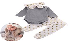 Valentine039s Day outfits Newborn Baby Boy solid gray Romper white Heart Print Pants headband Outfits Set3831947