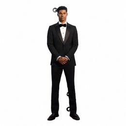 fi Black Mens Suit Peak Lapel Formal Busin Blazer Slim Fit Wedding Groom Tuxedo Terno Masculino 2 Piece Set Jacket Pants t1TJ#