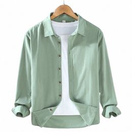 2301 Spring Fi Solid Colour Lg Sleeve Lapel Blouse Men's Comfortable 100% Cott Clothes Casual Classic Simple White Shirt 31q0#