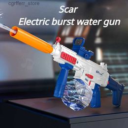 Gun Toys Scar electric water gun toy with visual continuous shooting summer toy outdoor swimming pool childrens water game240327