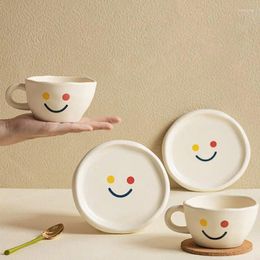 Mugs Japanese Style Creative Smile Coffee With Saucer Cute Cartoon Breakfast Milk Cup Girls Simple Ceramic Water Cups