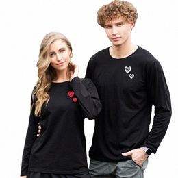 men Women Lg Sleeve T-shirt Overlap Carto Embroidered Spring Autumn Cott O-Neck Solid color Loose Unisex T-shirt W1HE#