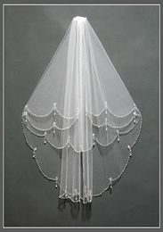 White or Ivory Short Wedding Veil with Crystal Edge Pearls with Comb 2T Beaded Bride Bridal Veils4859307