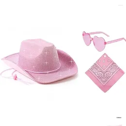 Berets Cosplay Cowboy Hat For Female Western Wide Brim Top Kerchief Scarf Heart Sunglasses Bachelorette Party Costume Props