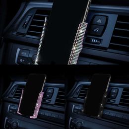 Upgrade Diamond-Encrusted Car Phone Holder Universal Auto Air Vent Mount Stand Mobile Phone Holder Bling Car Accessories For Girls