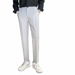 spring Summer Suit Pants Men Stretch Busin Elastic Waist Slim Ankle Length Pant Korean Trousers Male Large Size 40 42 M3DR#