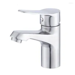 Bathroom Sink Faucets 1PC 304 Stainless Steel Basin Faucet Brushed Single Hole And Cold Water Washbasin Mixed Tap Deck Mount
