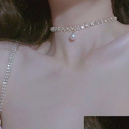 Pendant Necklaces New Fashion Pearl Necklace Clavicle Chain For Elegant Women Gift Anniversary Neck Jewelry Love Drop Delivery Pendant Otona