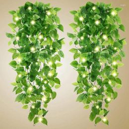 Decorative Flowers Artificial Hanging Plants - 2Pcs Fake Ivy Vine Leaves Kitchen With Fairy Lights