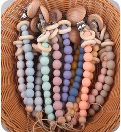 Baby pacifier clips infant silicone beads teeth ring holders chain kids wood nipple appease soother slips dummy clip 15 color2936658