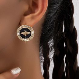 Stud Earrings Fashion Black Alloy For Modern Women Round Animal Print Jewelry