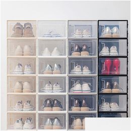 Storage Boxes Bins Transparent Enlarged Shoe Box Foldable Plastic Clear Home Organiser Stackable Display Superimposed Combination Shoe Dhvbd