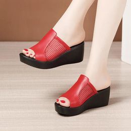 Slippers Plus Size 32-43 Platform Shoes Women Wedges 2024 Summer Cutout High Heels Slides Ladies Office OL