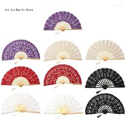 Decorative Figurines E8BD Elegant Lace Fan Vintaged Handle Pography Home Decors Foldable Performances
