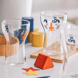 Wine Glasses 350ml Highball Drinking Clear Glass Cup With Cartoon Tiger Giraffe Pattern For Kids Milk Juice Home Party Drinkware