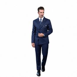 elegant Men's Suits Double Breasted Pinstripe Pattern Formal Ocn 2 Piece Jacket Pants High Quality Smart Casual Costumes c6yH#