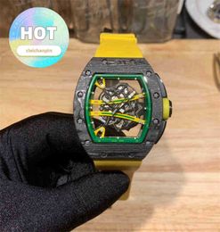 Designer Luxury RM Wrist Watch Mens Mechanics Watch Wristwatch Wristwatches Carbon Fibre Three Needle Series Rubber Belt Hollow Technology Original Am6t 0t8o