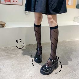 JK style calf socks Korean version college style long tube silk socks Womens summer lightweight breathable mesh socks Over knee socks Womens socks