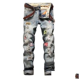 Men'S Jeans Europe And America Brand Robin Straight Bowl Badge To Hole In Fl Length Mid Es Zipper Men Mens Drop Delivery Apparel Clot Dhmik