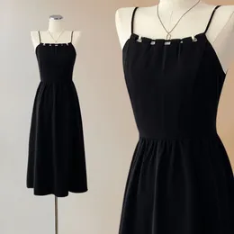Casual Dresses Large Size Women's Summer Female 2024 French Scrub Chest Suspender Long Dress Design Black Elegant Even Party