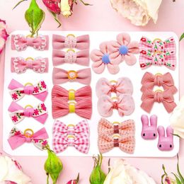 Dog Apparel 10pcs Pink Style Bowknot Small Hair Bows With Rubber Bands Cat Decorate Pet Grooming Accessories