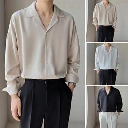 Men's Casual Shirts Men Shirt Loose Fit V Neck Business With Long Sleeves Solid Colour Formal Office Top For Spring Breathable Soft Charm