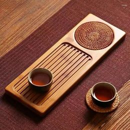 Tea Trays Solid Bamboo Wood Tray Portable Rattan Mat Rectangle Serving Table Plate Storage Dish For El Accessories Saucer