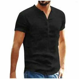 Men's T Shirts Mens Pullover Linen Short Sleeve Summer Breathable Quality Casual Slim Fit Solid Cotton Men Tops