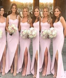2021 Sexy Arabic Blush Pink Bridesmaid Dresses Spaghetti Straps Sleeveless Side Split Wedding Guest Floor Length Maid Of Honor Dre3420854