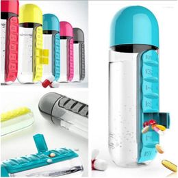 Storage Bottles Multifunctional High Quality 600ML Polycarbonate Water Bottle With Pillbox Organiser Drinking Container 2 In 1