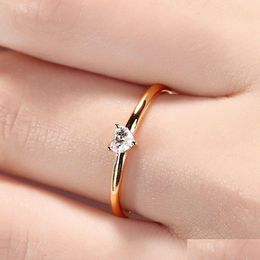 Band Rings Little Heart Shaped For Women Gold Colour Engagement Ring Jewellry Zircon Romantic Fashion Jewellery Drop Delivery Otue2