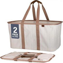 Laundry Bags Collapsible Tote Premium Cotton Blend Baskets With Sturdy -Up Wire Frame Long Carry Handles