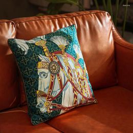 Pillow Luxury Green Velvet Case Royal Horse Print Decorative Cover For Sofa Chair Home Decorations