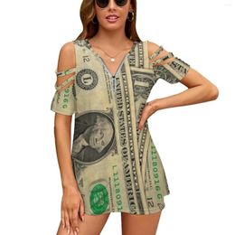 Women's T Shirts Dollar Bills Women Zipper Sexy Printed Vintage Tops Full Print T-Shirt Dollars Cash Money