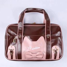 Sweet Lolita Girls Japanese JK Briefcases Handbags School PU Bookbags Tote Cute Kawaii Cat Bowknot Shoulder Bags 240320