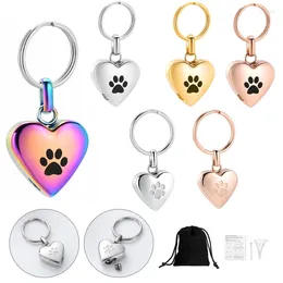 Keychains Pet Print Cremation Keychain Heart Ash Memorial Keepsake Pendant Urn Jewelry Stainless Steel