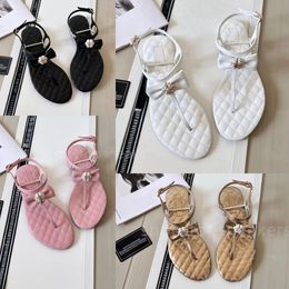 Womens Sandals New Flower Diamond Buckle Bow Tie Pinch Toe Women Flat Sandals Spring/Summer One Line Belt Camellia Flower Flat Heel Metal Buckle Beach Sandals